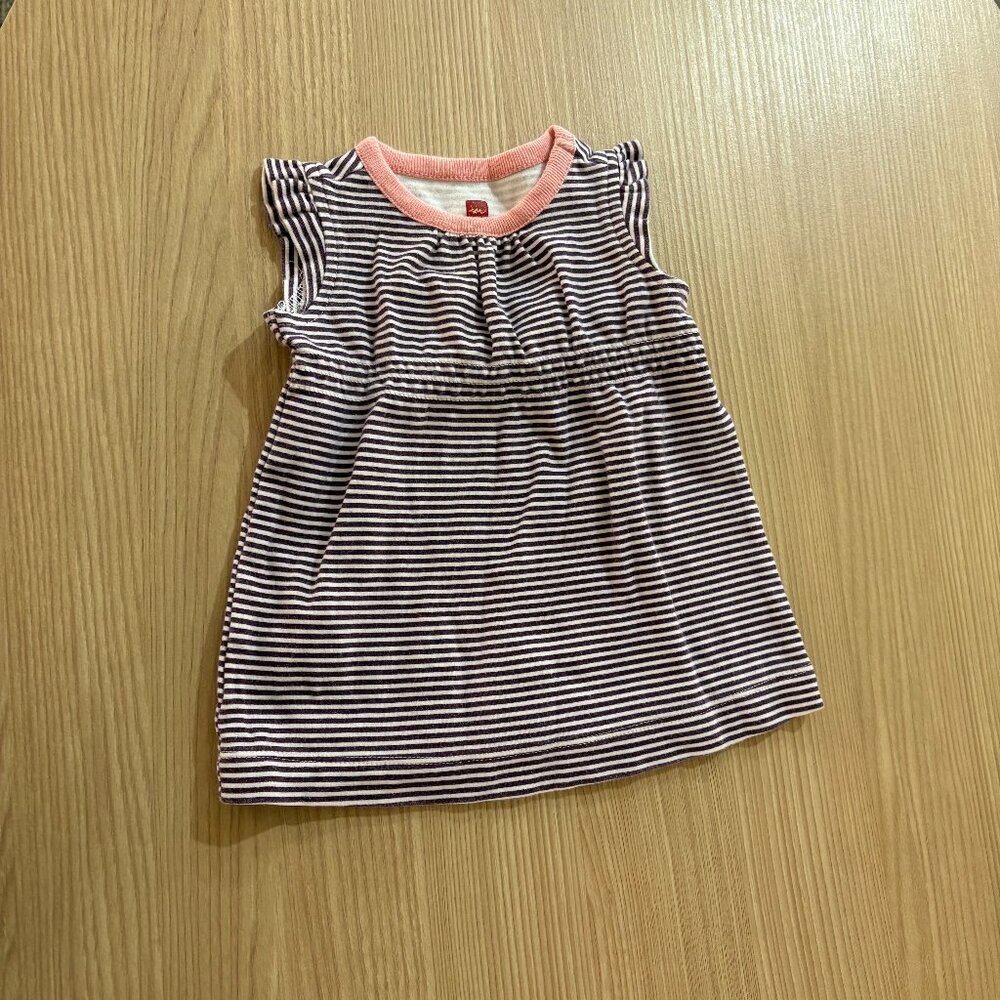 Tea Collection Dress 3-6 Months Striped 100% Cotton Purple White Short Sleeve